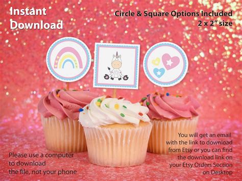 Unicorn Cupcake Toppers Printable Unicorn Party Decorations Etsy