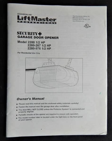 Chamberlain Liftmaster Garage Door Opener Modell 2280 Owners Manual