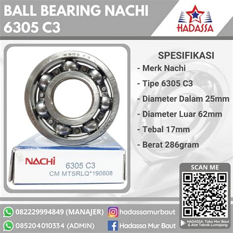 Ball Bearing Nachi 6305 C3 HADASSA