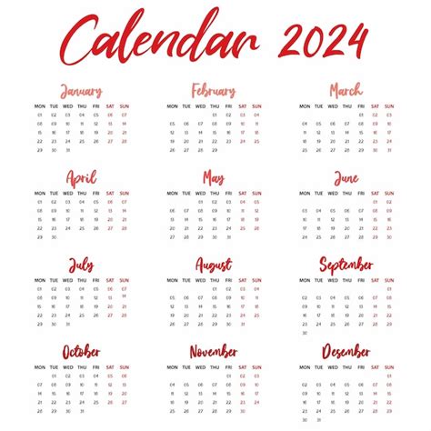 Modèle De Calendrier 2024 Fond Clair Et Minimal Vecteur Premium