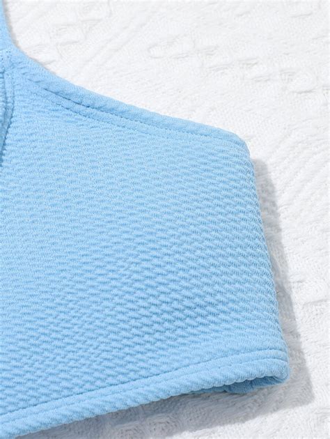 Conjunto De Bikini Con Textura Y Falda De Playa Para Ni A Preadolescente Moda De Mujer Shein