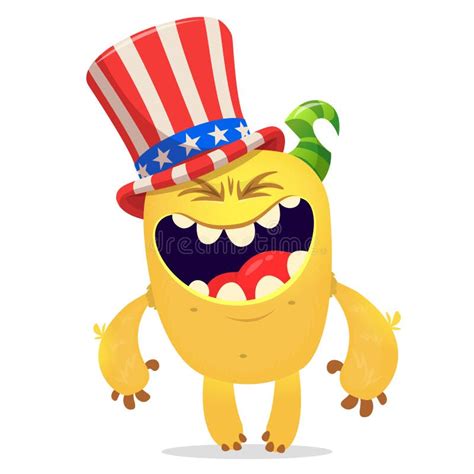 Cartoon Funny Monster Wearing American Uncle Sam Hat On Usa