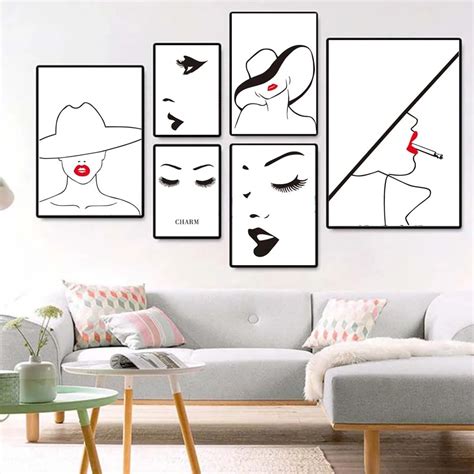 Fashion Sex Lady Posterandprints Modern Women Red Lip Canvas Painting On