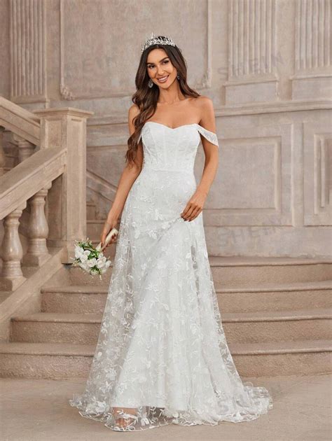 Shein Belle Rom Ntico Y Elegante Vestido De Novia Sirena Con Hombros