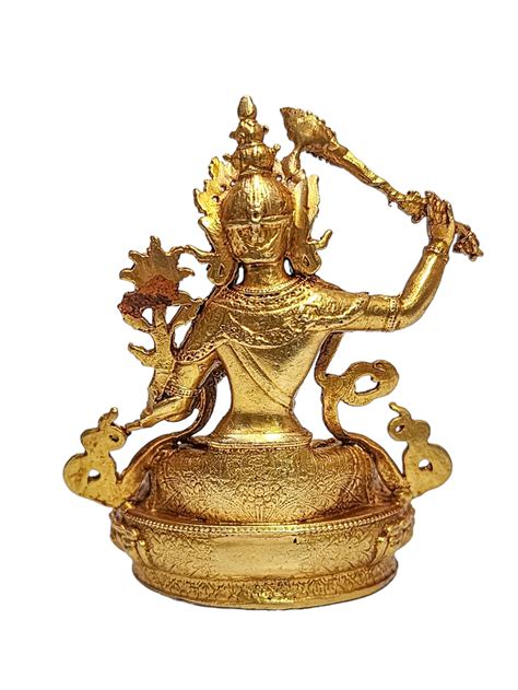 Buddhist Miniature Statue Of Manjushri Or Manjushree Gold Plated