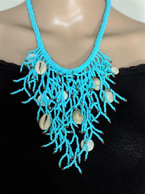 Collier De Perles Bleues Collier Cascade Coquillages Billes Gypsy