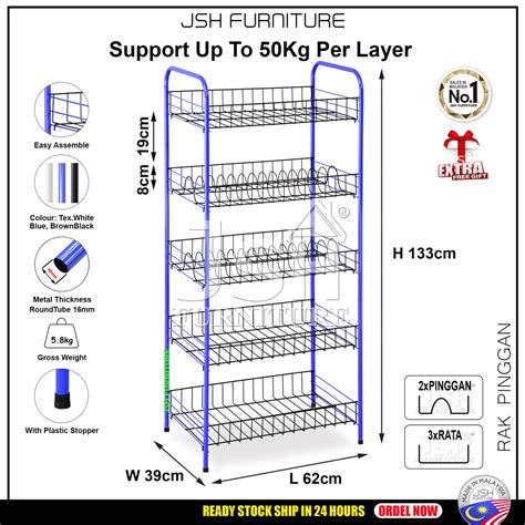 5 Tier Multipurpose Rack JSH R58 Rak Pinggan Mangkuk Rak Baju Dish