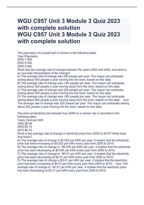 WGU C957 Unit 3 Module 3 Quiz 2023 With Complete Solution WGU C957 Unit