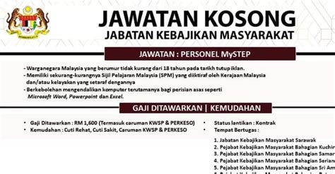 Jawatan Kosong Di Jabatan Kebajikan Masyarakat Sarawak Jobcari