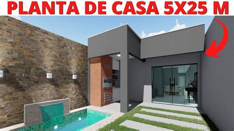 PLANTA DE CASA 03 QUARTOS PISCINA E ÁREA GOURMET 5X25 METROS