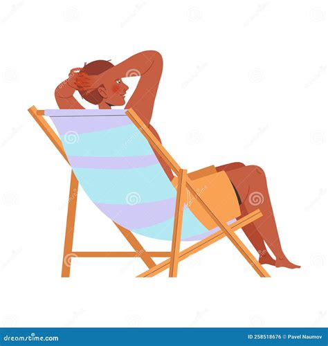 Man Lounging In Deck Chair On Beach Enjoying Summer Vacation And