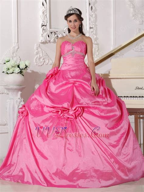 Sweetheart Puffy Long Quinceanera Dress In Hot Pink