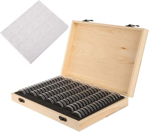 100 Pieces Coin Holder Case With Wooden Storage Box Round Coin Capsules