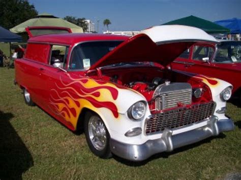 Chevy Wagon Classic Red Bowtie Flames Hd Wallpaper Peakpx