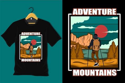 Design De Camiseta Vintage Retr De Montanha De Aventura Vetor Premium