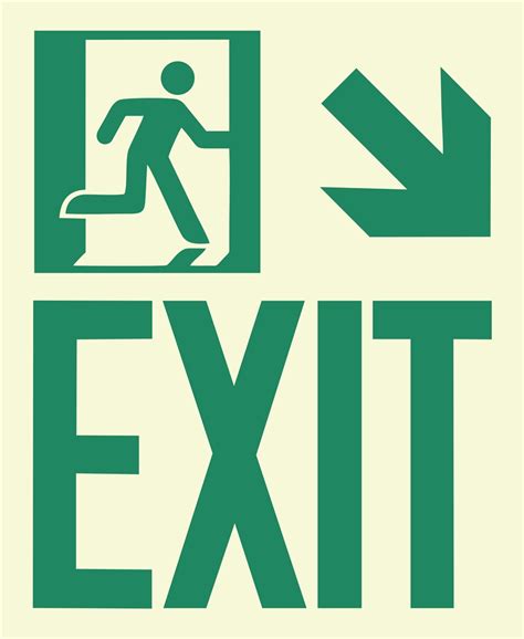 Photoluminescent Running Man Exit Sign Bottom Right Arrow 8x9 75