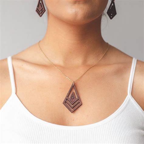 Wood Diamond Geometric Necklace In Geometric Necklace Geometric