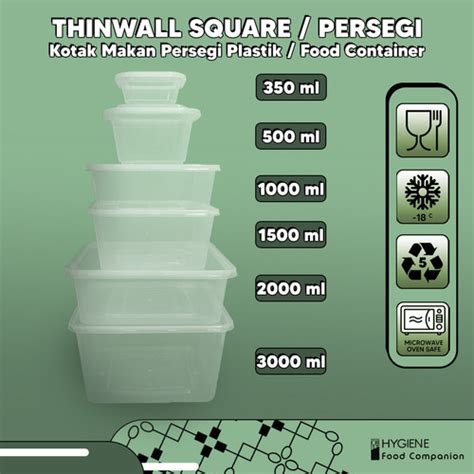 Promo Thinwall Square Kotak Makan Plastik All Size 350ml 3000ml