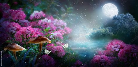 Fantasy Magical Fairy Tale Landscape With Enchanted Forest Lake