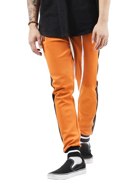 Ma Croix Mens Jogger Track Pants With Zipper Pockets Two Tone Stripe