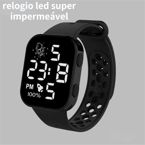 Rel Gio De Pulso Eletr Nico Digital Led Masculino E Feminino Quadrado