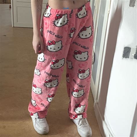 Kawaii Hello Kitty Sanrio Anime Cartoon Coral Fleece Pajama Pants Soft Trousers Women Home