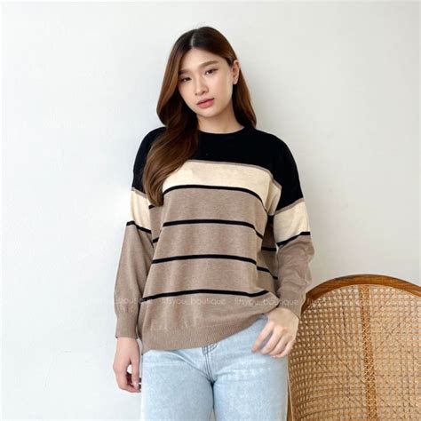 Jual Amanda Knit Tops Atasan Rajut Katun Halus Adem Tangan Panjang