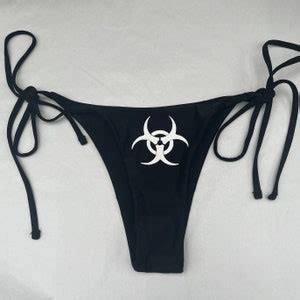 Black Y K Biohazard Bikini Set Halter Top Tie V String Bottoms Womens Etsy