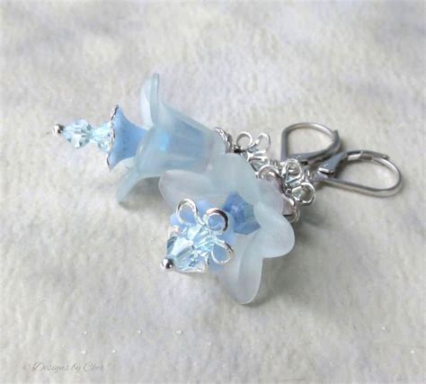 Pale Blue Lucite Flower Earrings Swarovski Crystals Silver Etsy