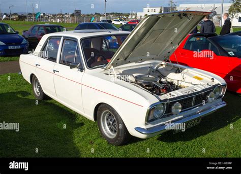 White Ford Cortina Classic Car At The Cornwall Motor Show Heartlands