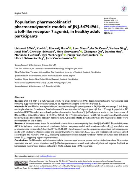 Pdf Population Pharmacokineticpharmacodynamic Models Of Jnj 64794964