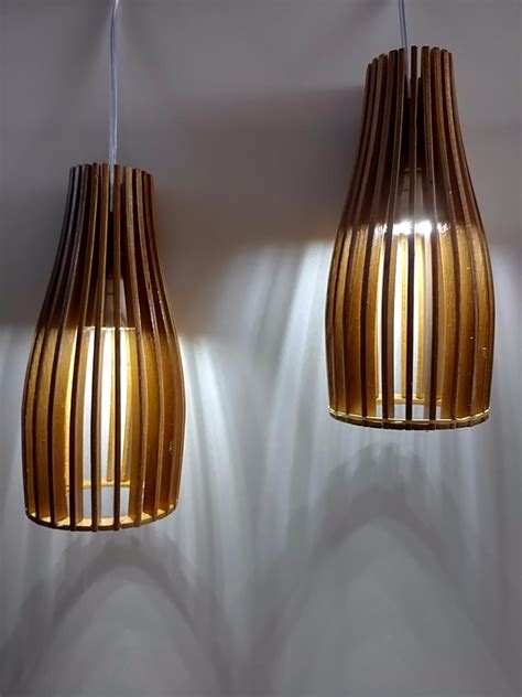 Lustre Leds Lumin Ria Pendente De Madeira R Stico R Em