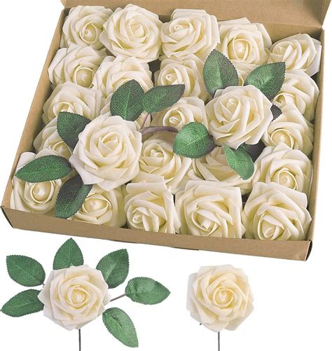 Amazon Ling S Moment Artificial Flowers Pcs Real Looking Cream