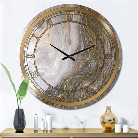 White Marble With Curley Gray And Gold Veins Glam Wall Clock Foter