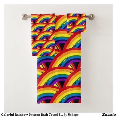 Colorful Rainbow Striped Pattern Bath Towel Set Patterned Bath Towels Stripes