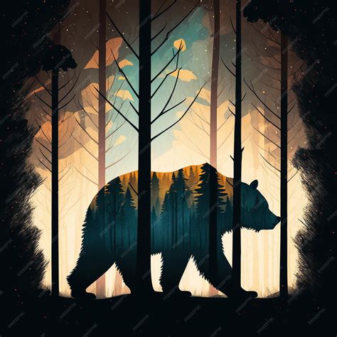 Premium Photo | Silhouette of a bear with the image of a forest