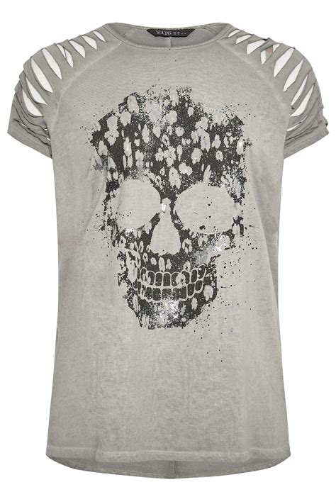 Yours Curve Grey Skull Print T Shirt Yours Clothing