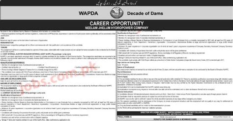 Wapda Jobs For Project Plant Manager Company Secretary And