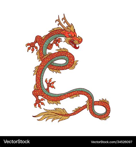 Fantasy chinese dragon with red scales cartoon Vector Image