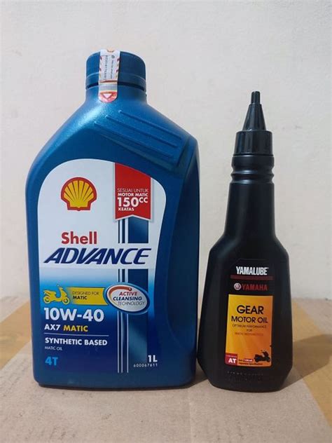 Paket Oli Shell AX7 Matic 10W 40 1 Liter Oli Gardan Yamalube 150ml