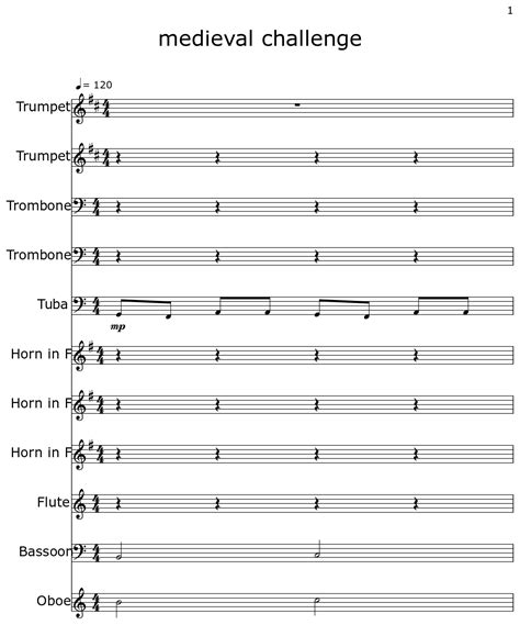 Medieval Challenge Sheet Music For Trumpet Trombone Tuba Horn In D