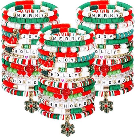 Amazon Siifert 48 Pcs Christmas Bracelets Set Stackable Heishi