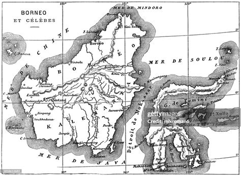 Old Engraved Map Of Borneo The Thirdlargest Island In The World High