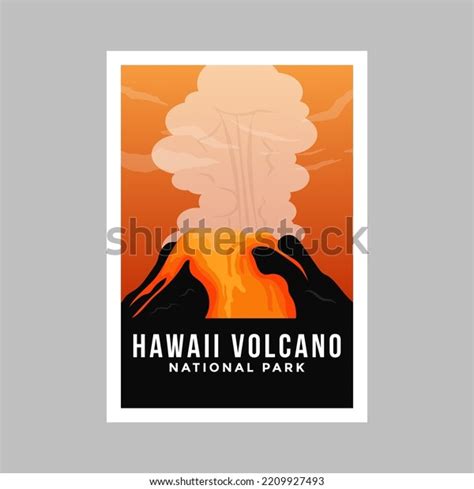 Hawaii Volcanoes National Park Poster Illustration Stock Vector