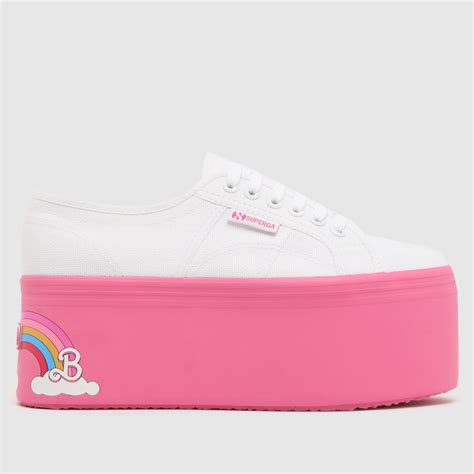 Womens White Pink Superga Barbie Rainbow Trainers Schuh