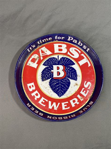 Vintage Pabst Blue Ribbon Breweries Metal PBR Beer Tray Its Time For