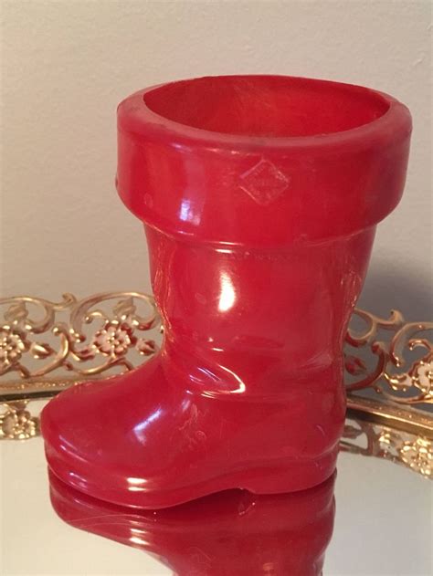 Vintage Christmas Santa Red Boot Candy Container Plastic Etsy Red Boots Vintage Christmas