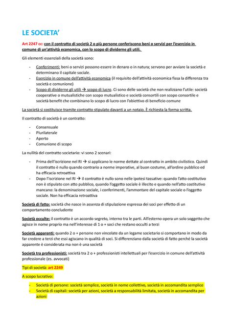 Le Societa Riassunto Di Diritto Commerciale Sulle Societ Le