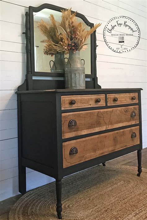 Two Toned Vintage Dresser Makeover Furniture Refurbished Furniture