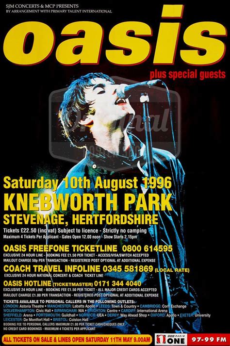 An Original Oasis Poster For The 1996 Knebworth Concert Original